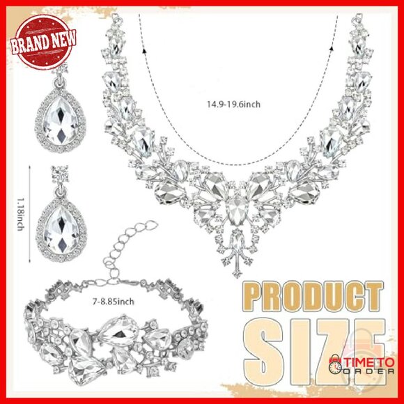 Rhinestone Evening Clutch Purse Set with Necklace Bracelet Earrings